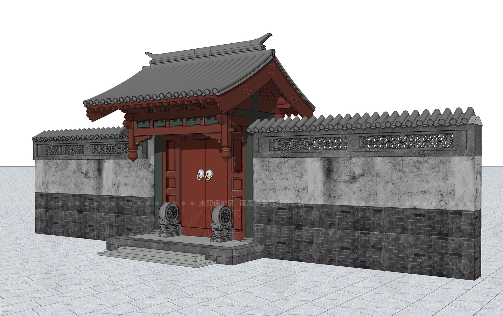 中式庭院门SU模型下载【ID:1203128176】