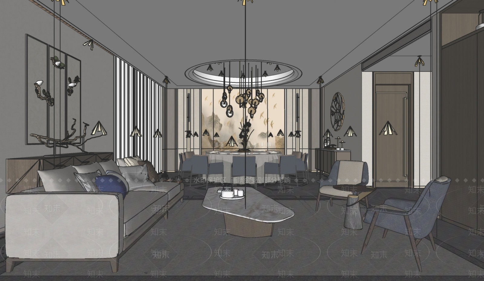 现代新中式包厢SU模型下载【ID:1203128507】