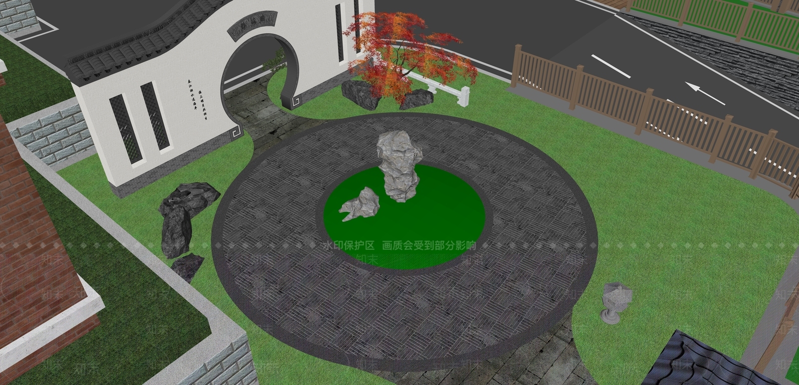 新中式中式庭院小品SU模型下载【ID:1203130978】