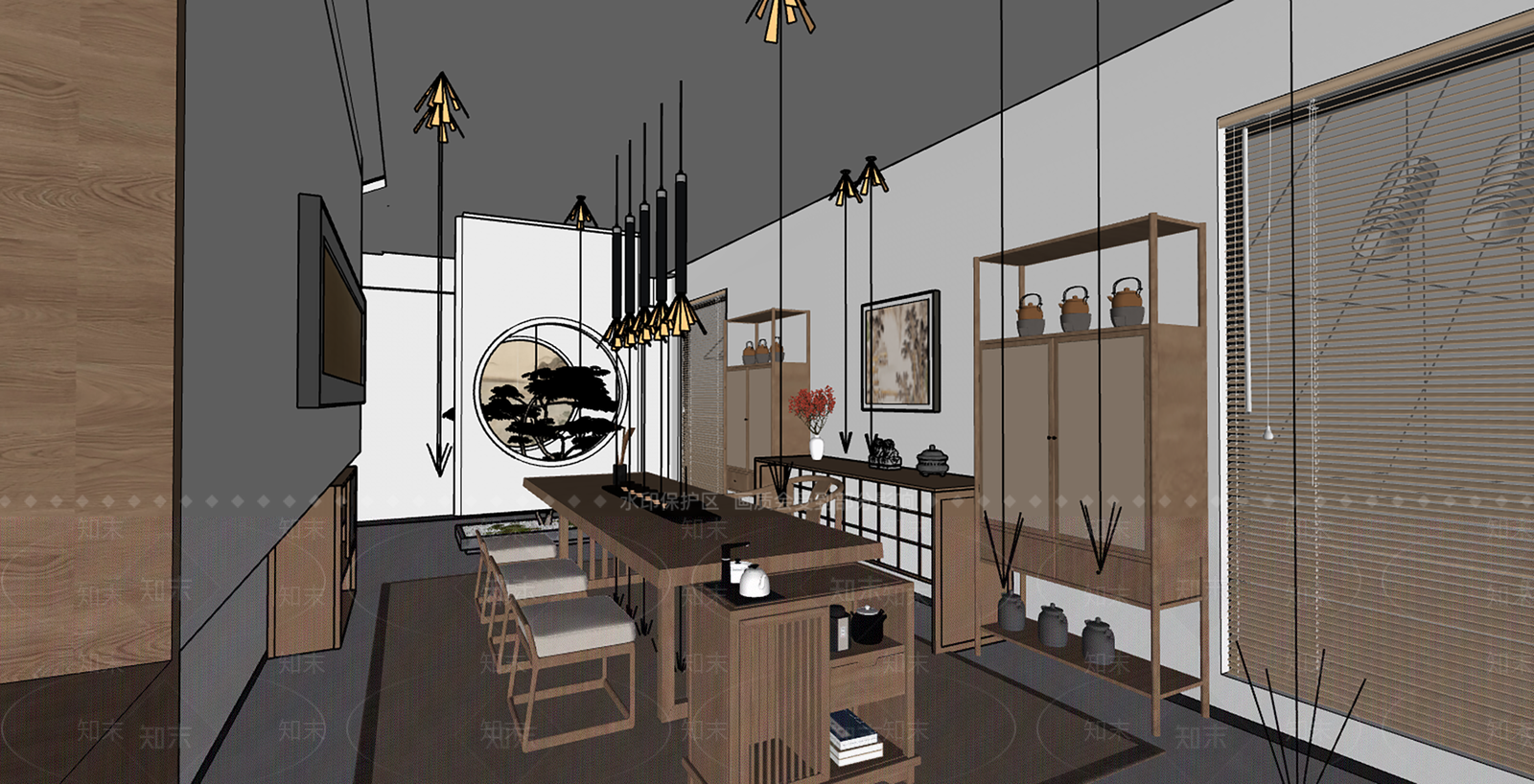 新中式中式茶室SU模型下载【ID:1203132740】