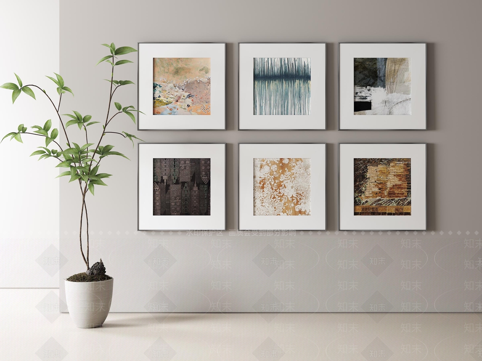 现代极简挂画组合SU模型下载【ID:1203132696】