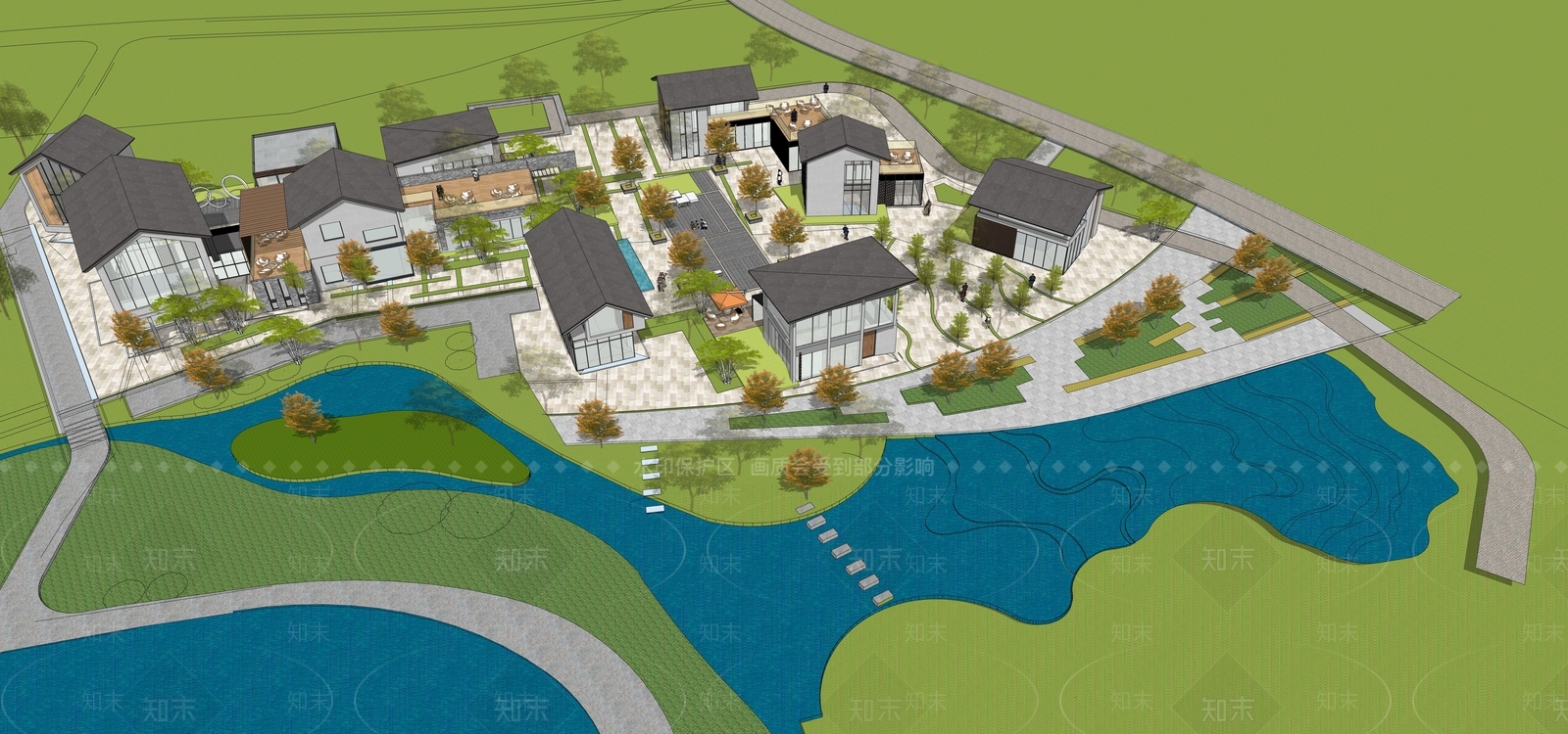 新中式中式商业街SU模型下载【ID:1203133666】