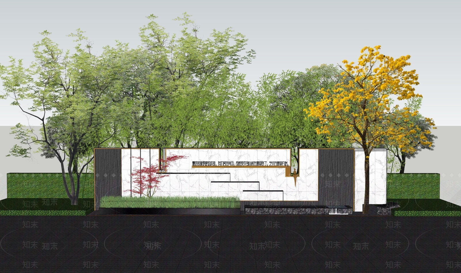 新中式现代景墙SU模型下载【ID:1203134893】