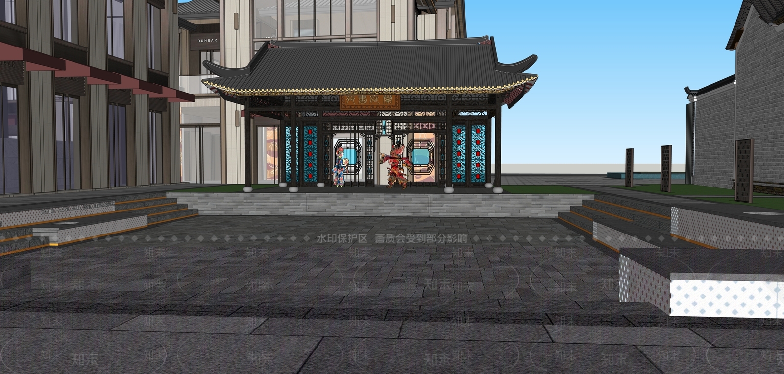 新中式中式商业综合体景观SU模型下载【ID:1203135657】