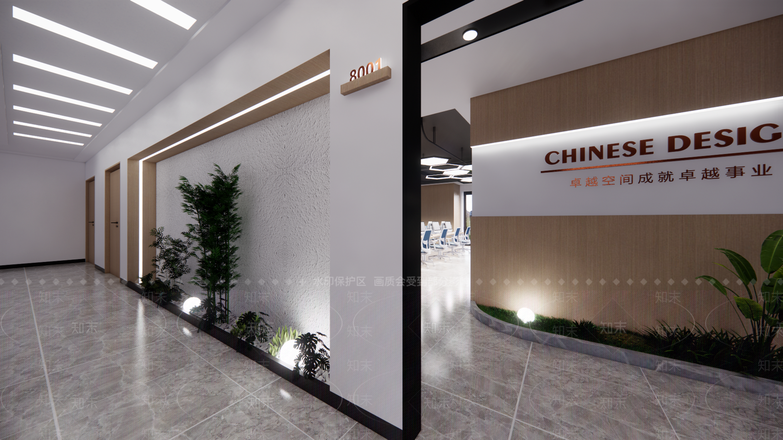 新中式办公走廊SU模型下载【ID:1203136312】