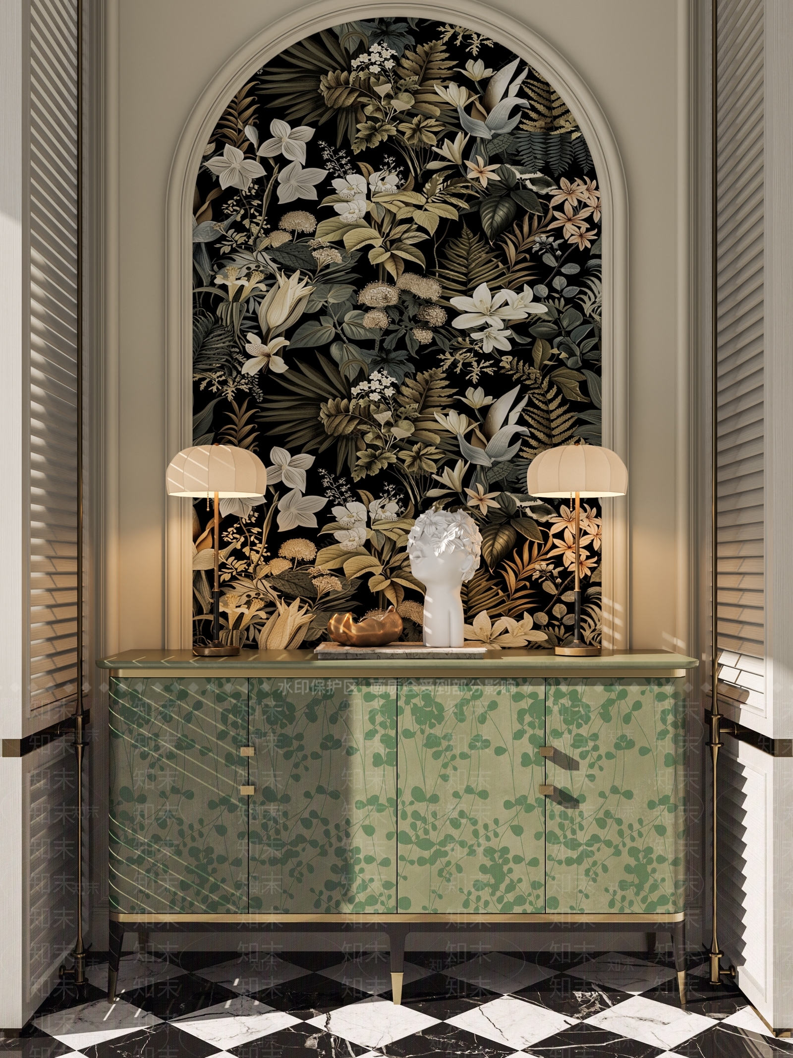 法式复古玄关柜3D模型下载【ID:1203138566】