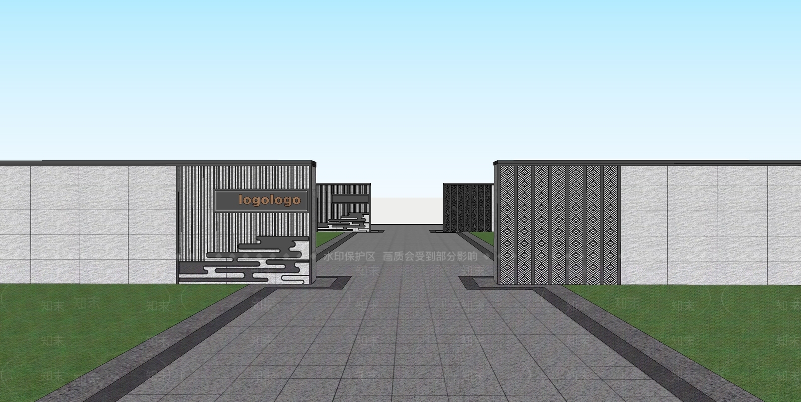 新中式中式景墙SU模型下载【ID:1203142353】