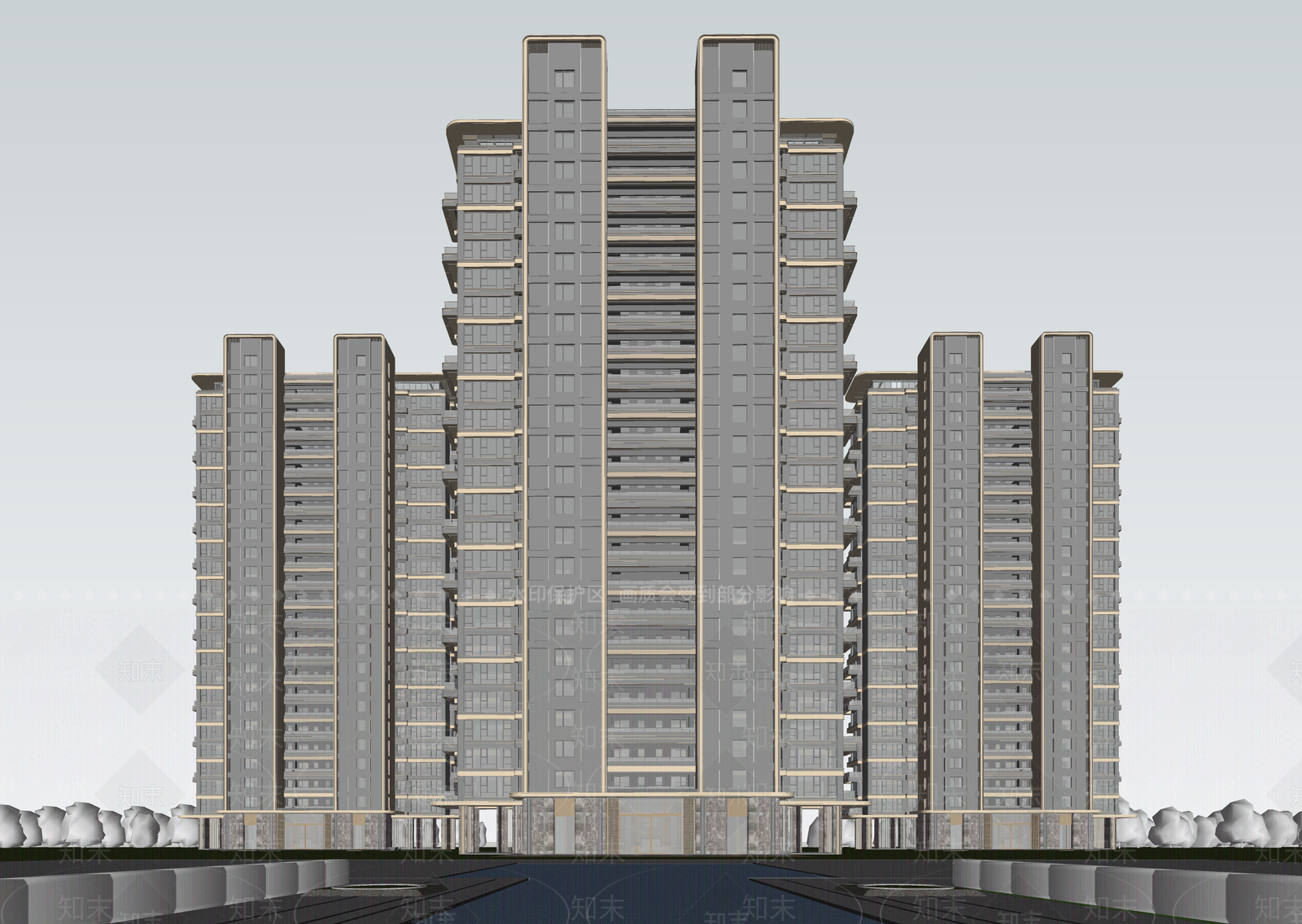现代小区建筑SU模型下载【ID:1203143831】