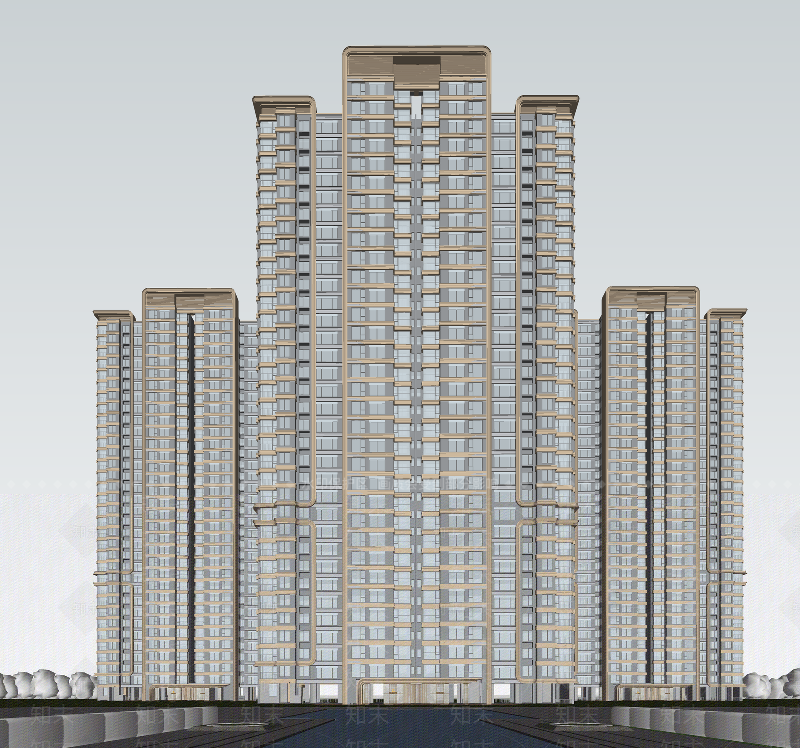 现代高层住宅SU模型下载【ID:1203144332】