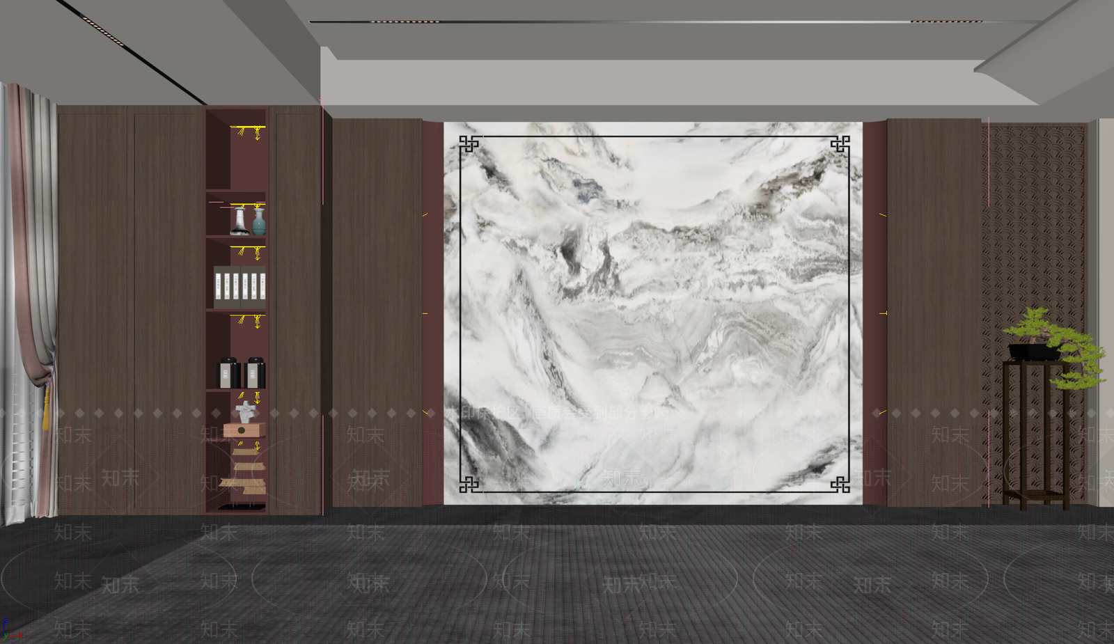 新中式背景墙SU模型下载【ID:1203146673】