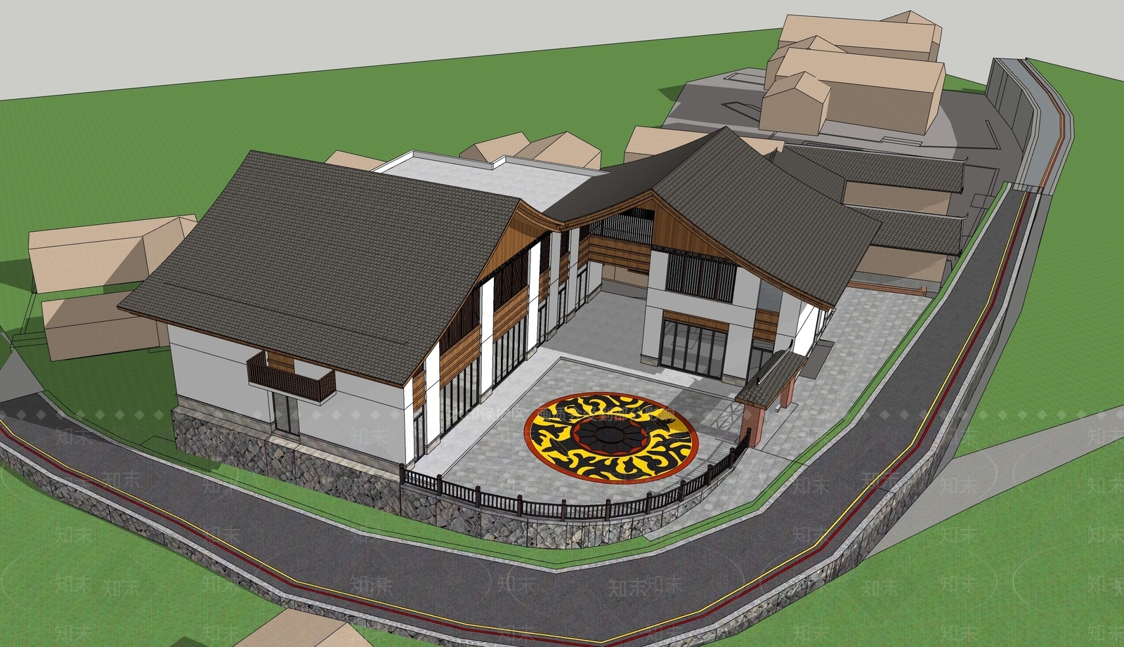 现代新中式小公建SU模型下载【ID:1203259525】