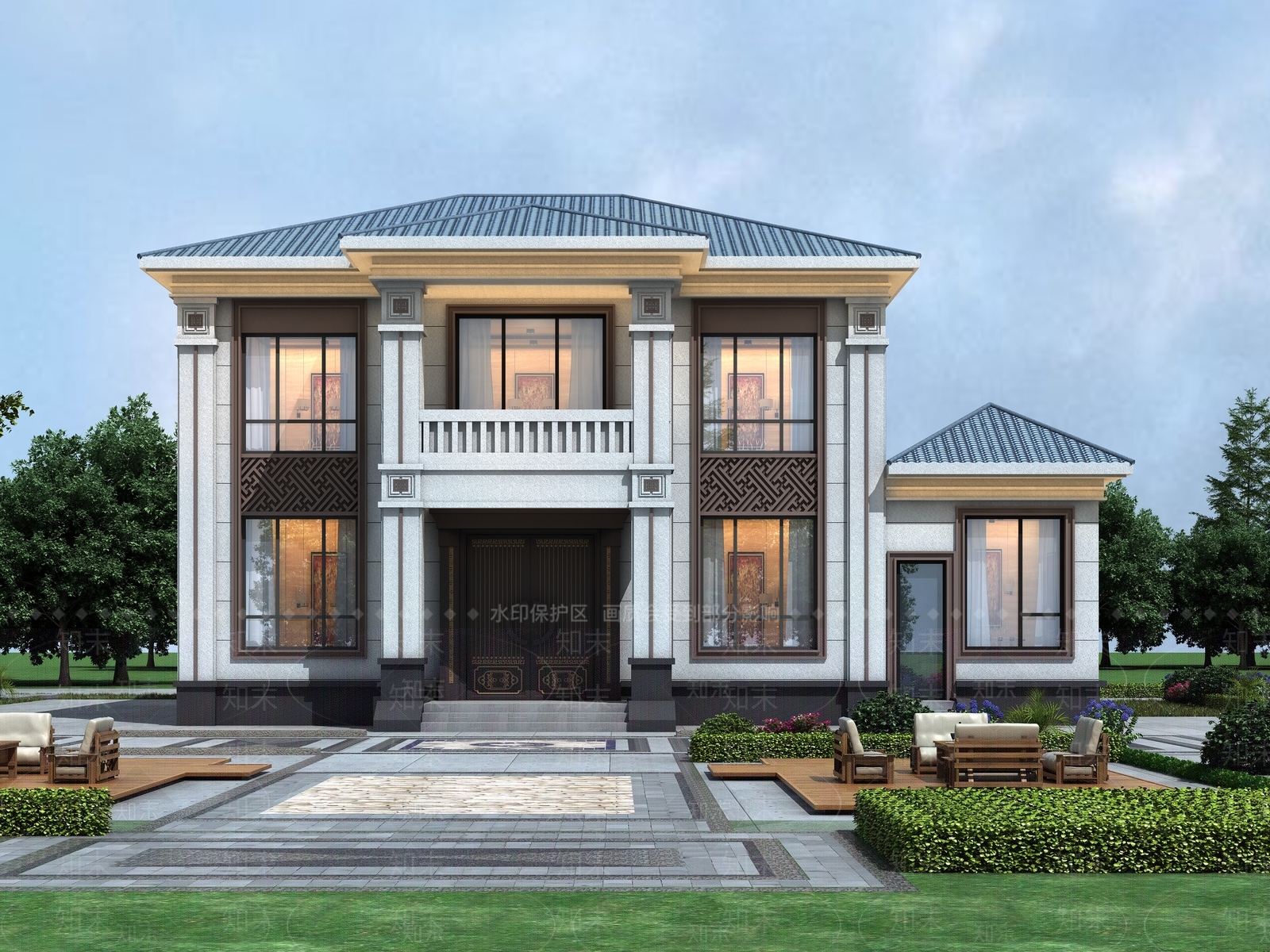 新中式简欧独栋别墅3D模型下载【ID:1203153982】