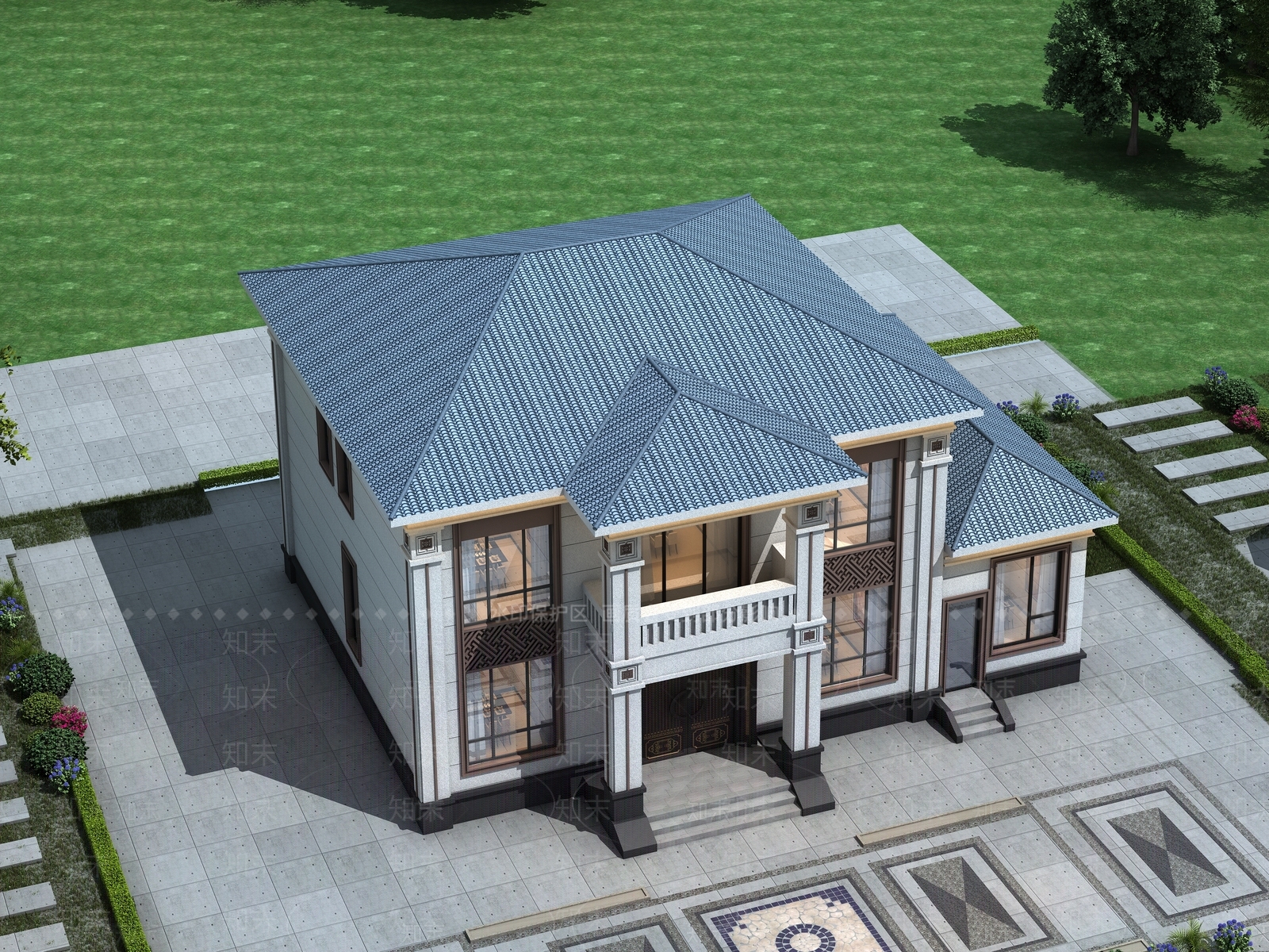 新中式简欧独栋别墅3D模型下载【ID:1203153982】