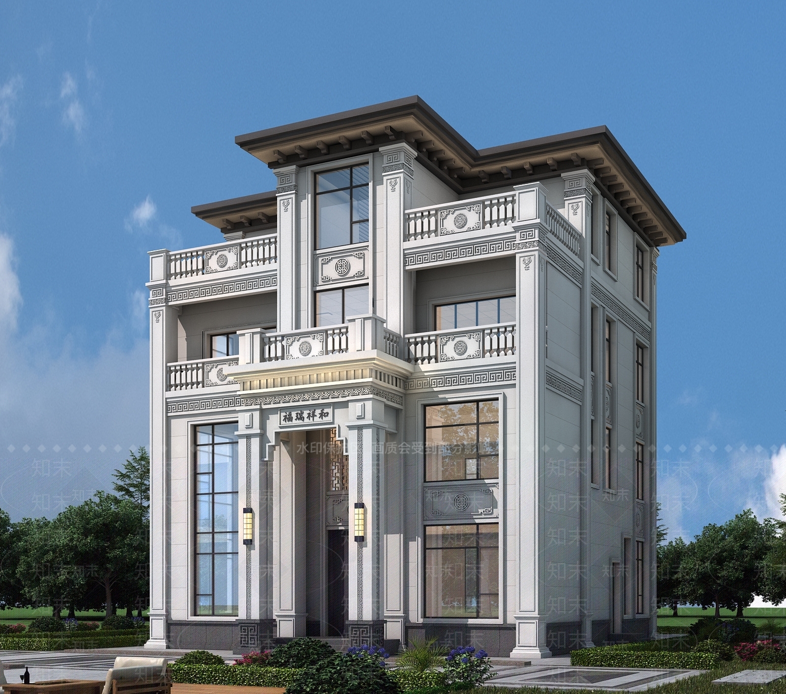 新中式复古别墅外观3D模型下载【ID:1203154141】