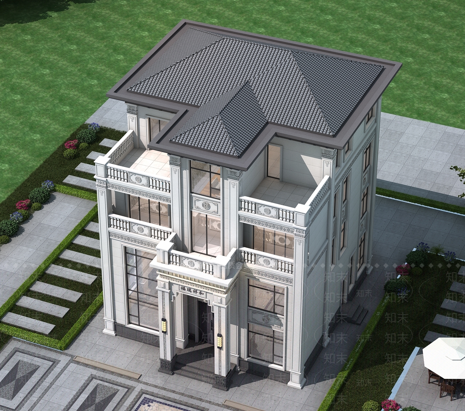 新中式复古别墅外观3D模型下载【ID:1203154141】