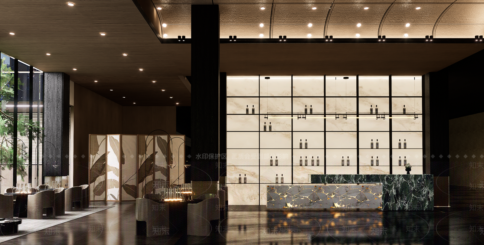 新中式极简酒店大堂SU模型下载【ID:1203232551】