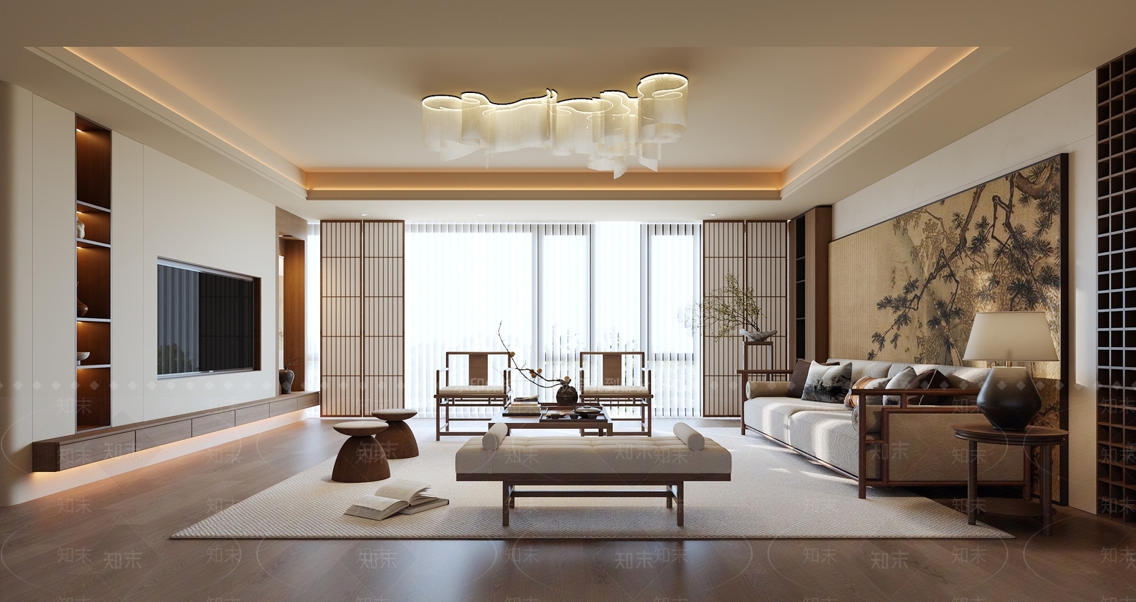 新中式家居客厅3D模型下载【ID:1203165062】