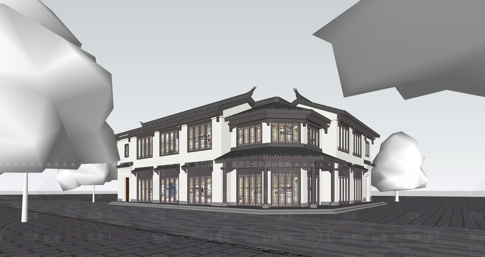 新中式现代商业街SU模型下载【ID:1203165296】