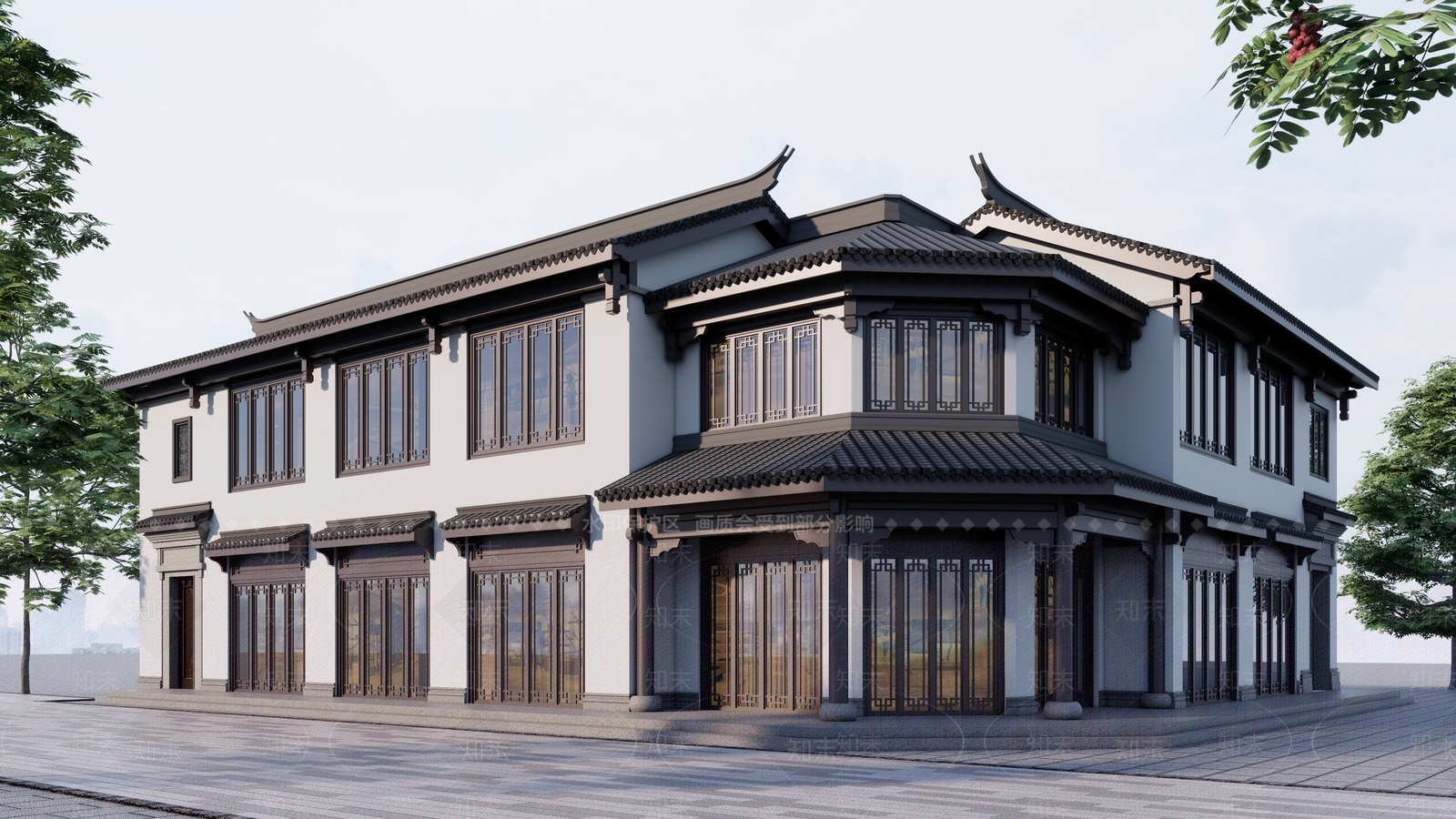 新中式现代商业街SU模型下载【ID:1203165296】
