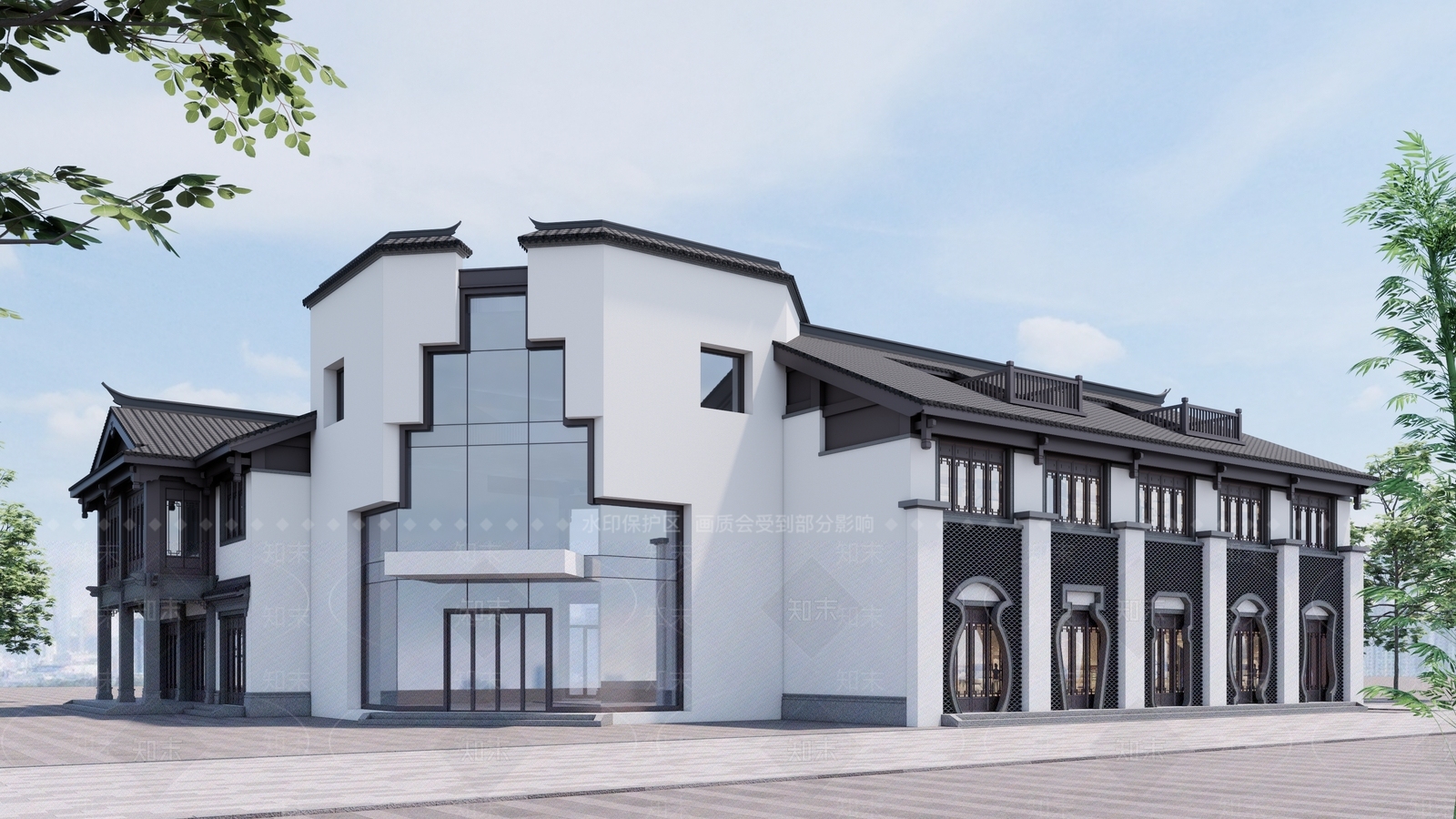 新中式现代商业街SU模型下载【ID:1203165461】