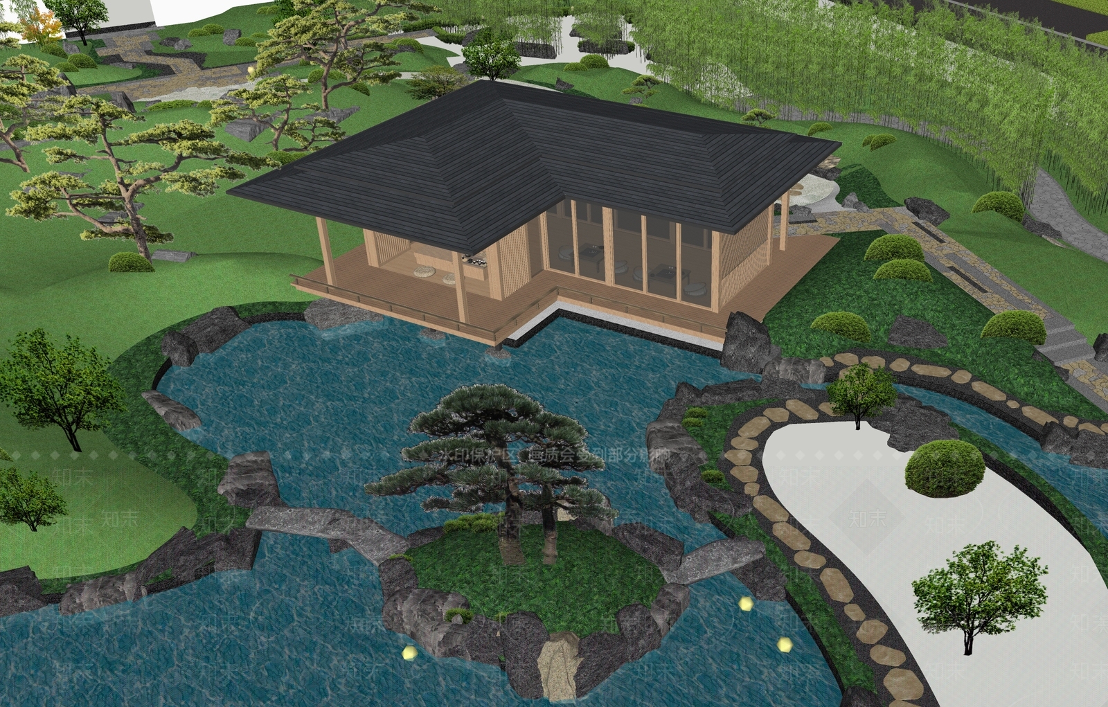 日式别墅庭院SU模型下载【ID:1203166820】