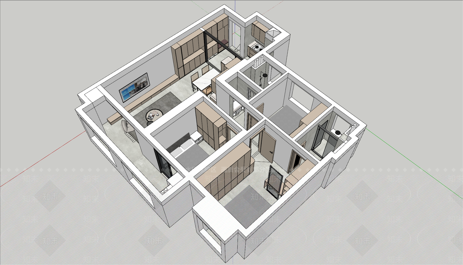 现代简约家装鸟瞰SU模型下载【ID:1203166946】