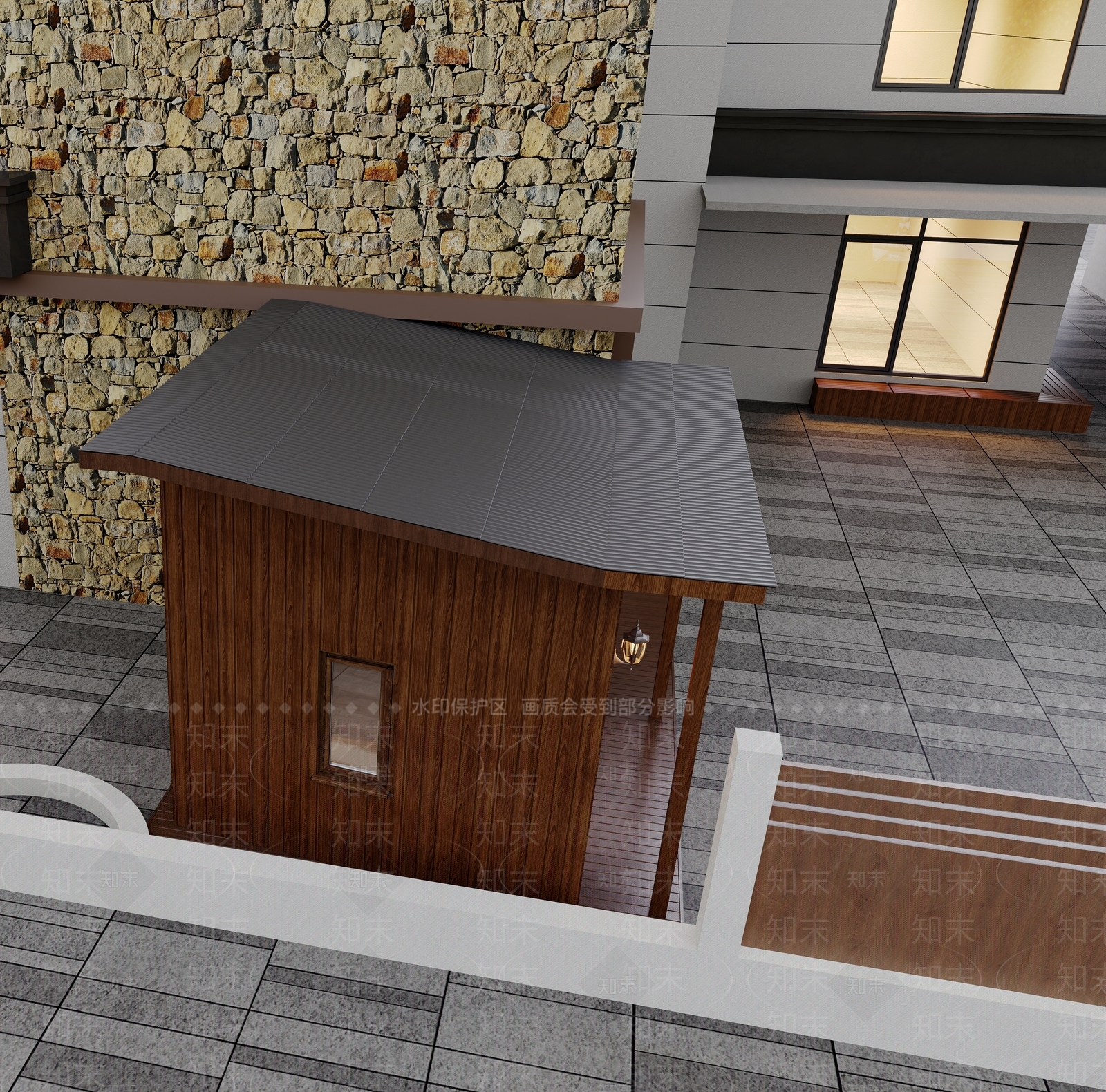 原木美式住宅景观3D模型下载【ID:1203170003】