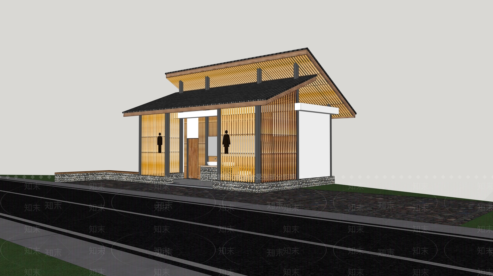 新中式原木其他公共建筑SU模型下载【ID:1203171012】