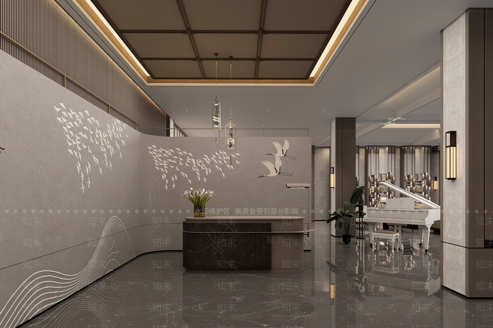 新中式中式酒店大堂SU模型下载【ID:1203173745】