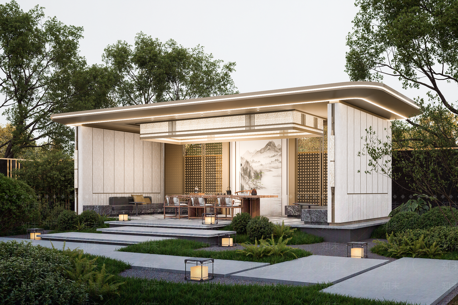 现代廊架SU模型下载【ID:1203177739】