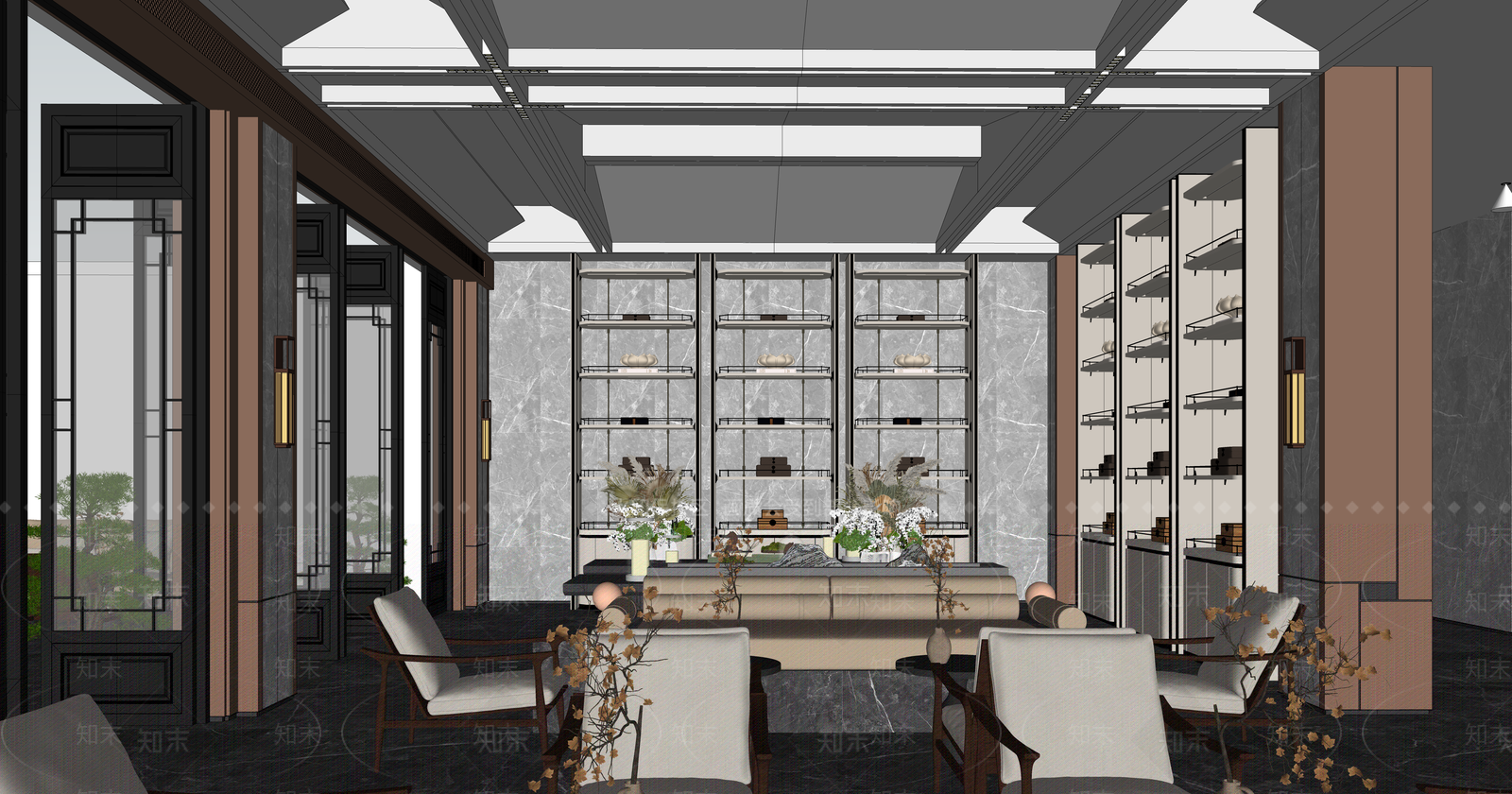 新中式中式其他酒店空间SU模型下载【ID:1203178205】