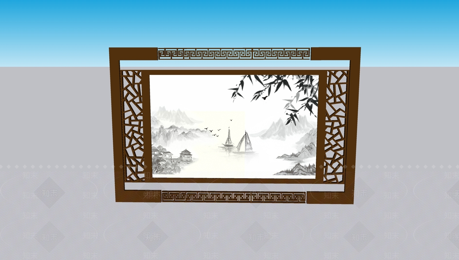 新中式屏风SU模型下载【ID:1203183871】