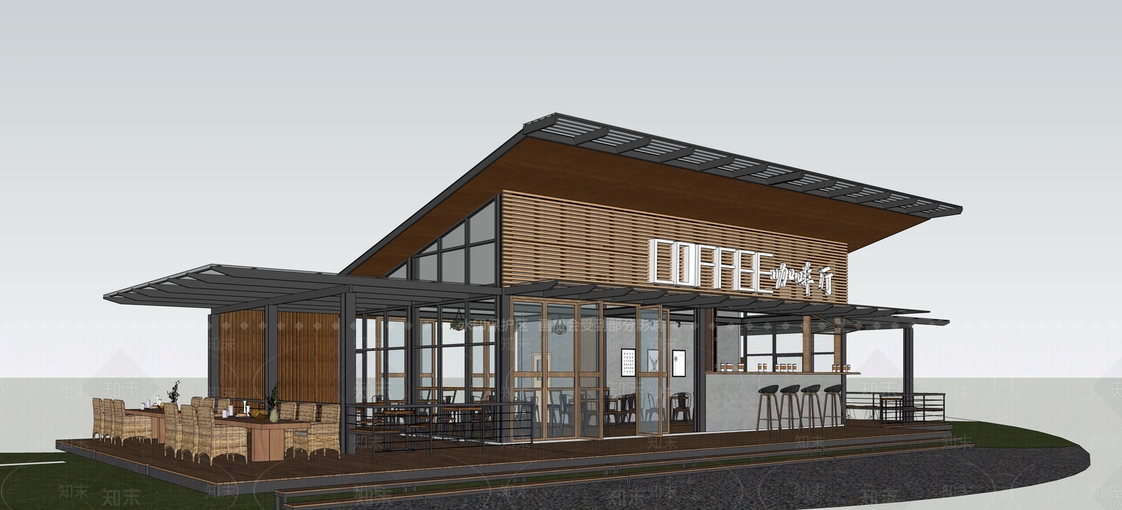 现代工业餐饮建筑SU模型下载【ID:1203184597】