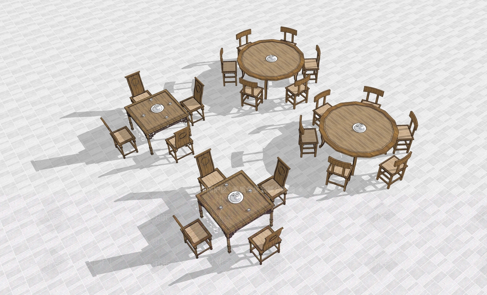中式餐桌SU模型下载【ID:1203185610】