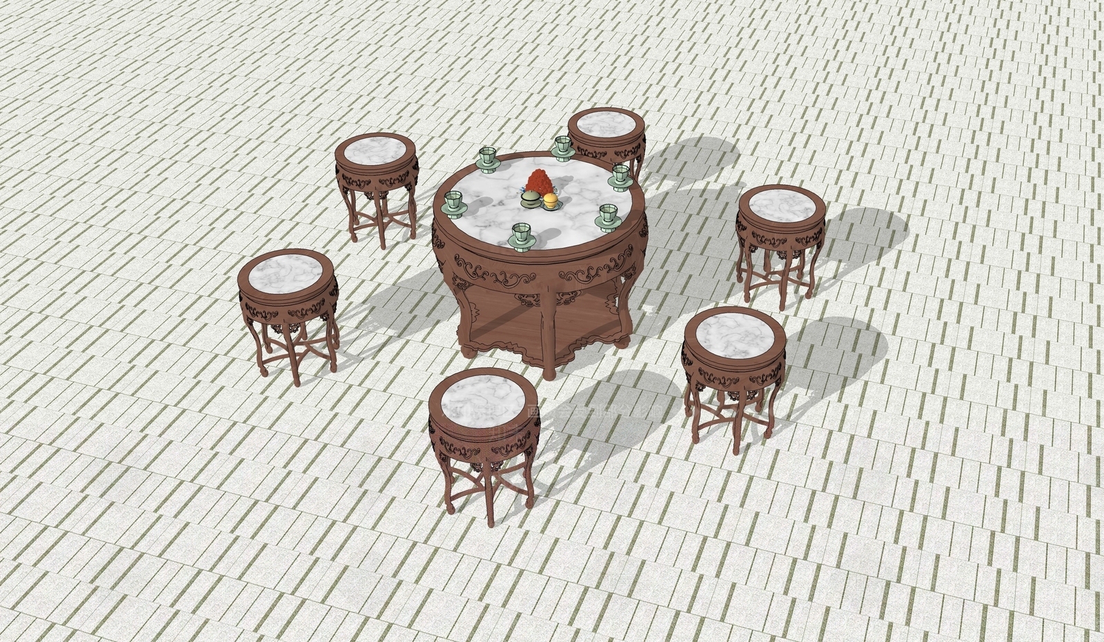 中式餐桌SU模型下载【ID:1203185741】
