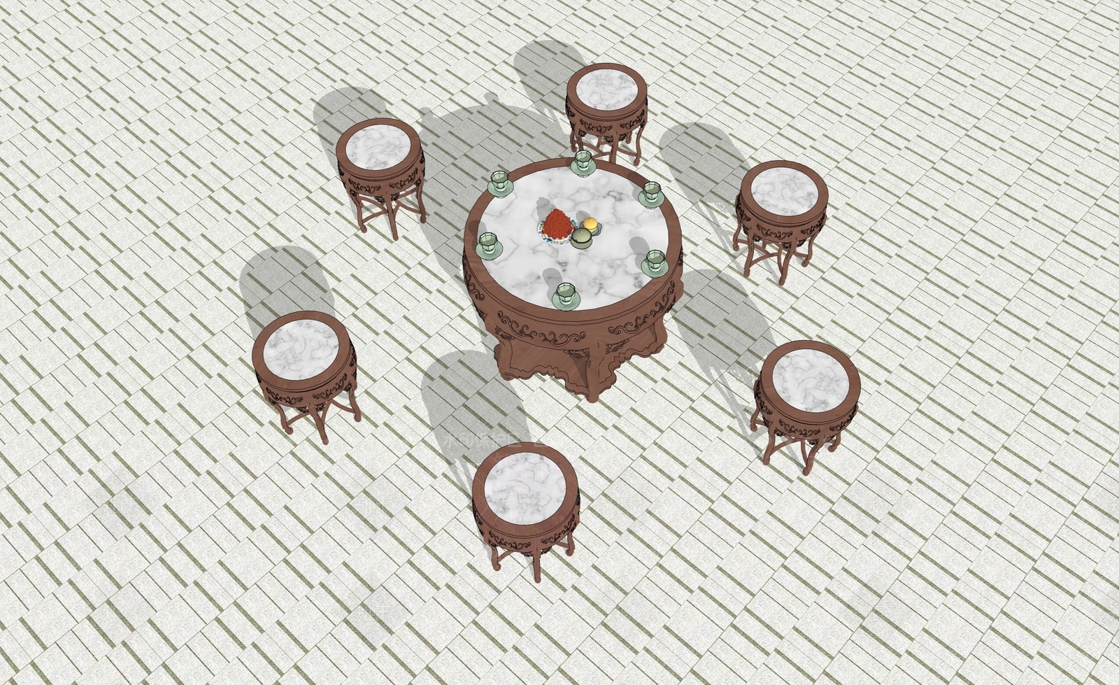 中式餐桌SU模型草图