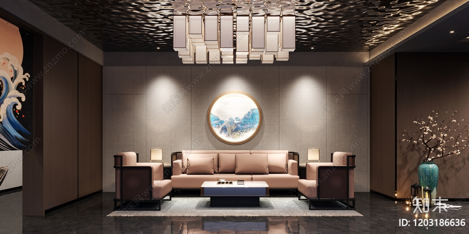 现代新中式足浴店cad施工图下载【ID:1203186636】