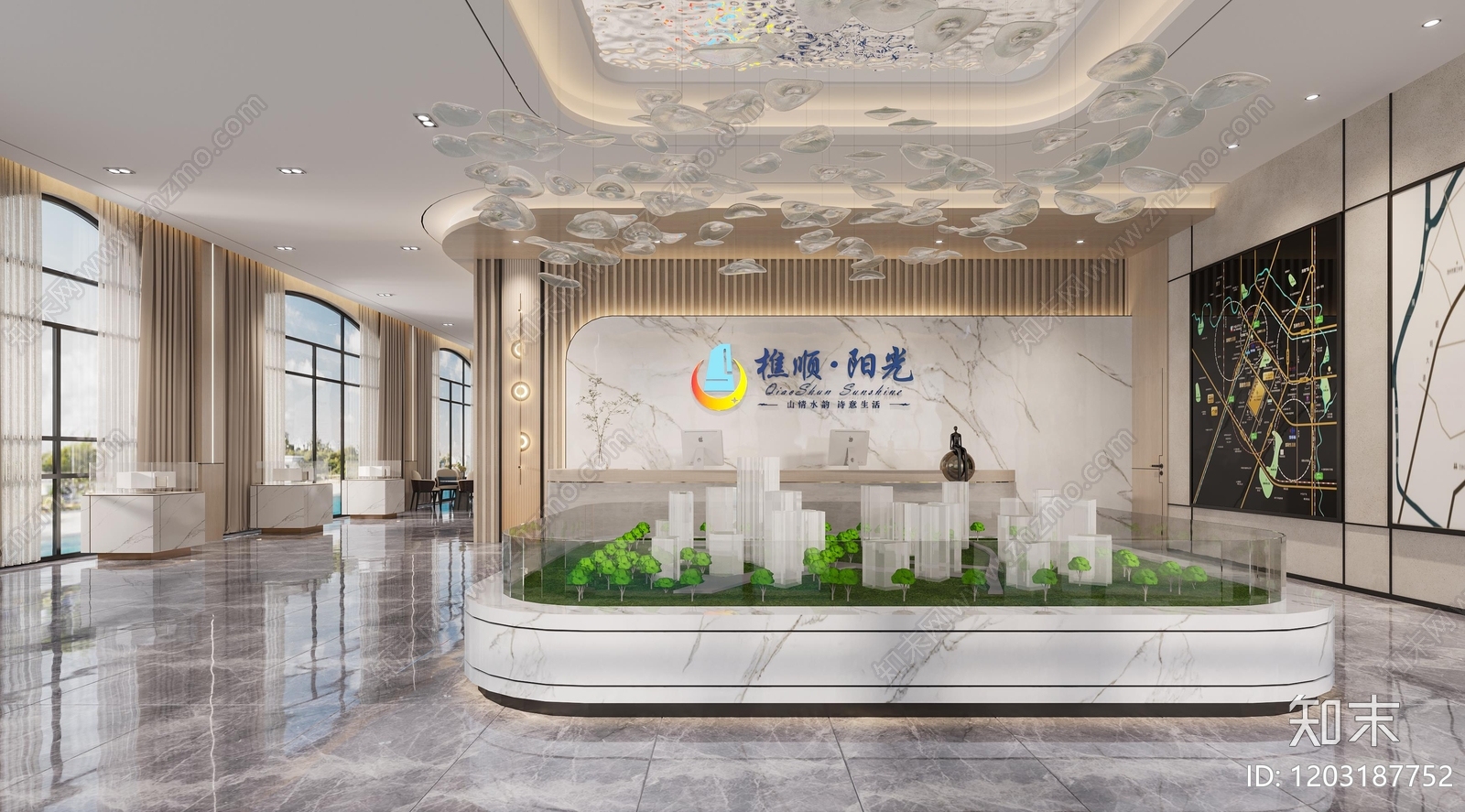 现代新中式售楼处cad施工图下载【ID:1203187752】
