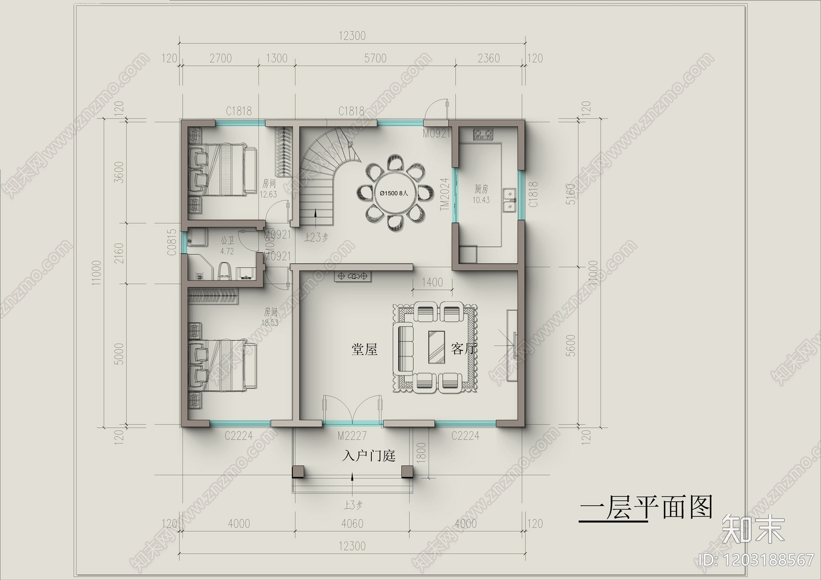 现代新中式别墅建筑cad施工图下载【ID:1203188567】