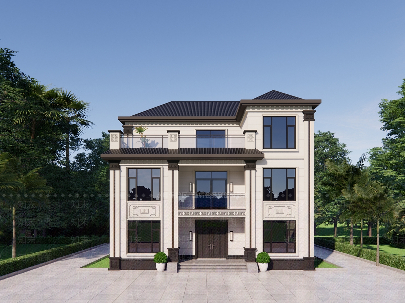 新中式简约独栋别墅SU模型下载【ID:1203188897】