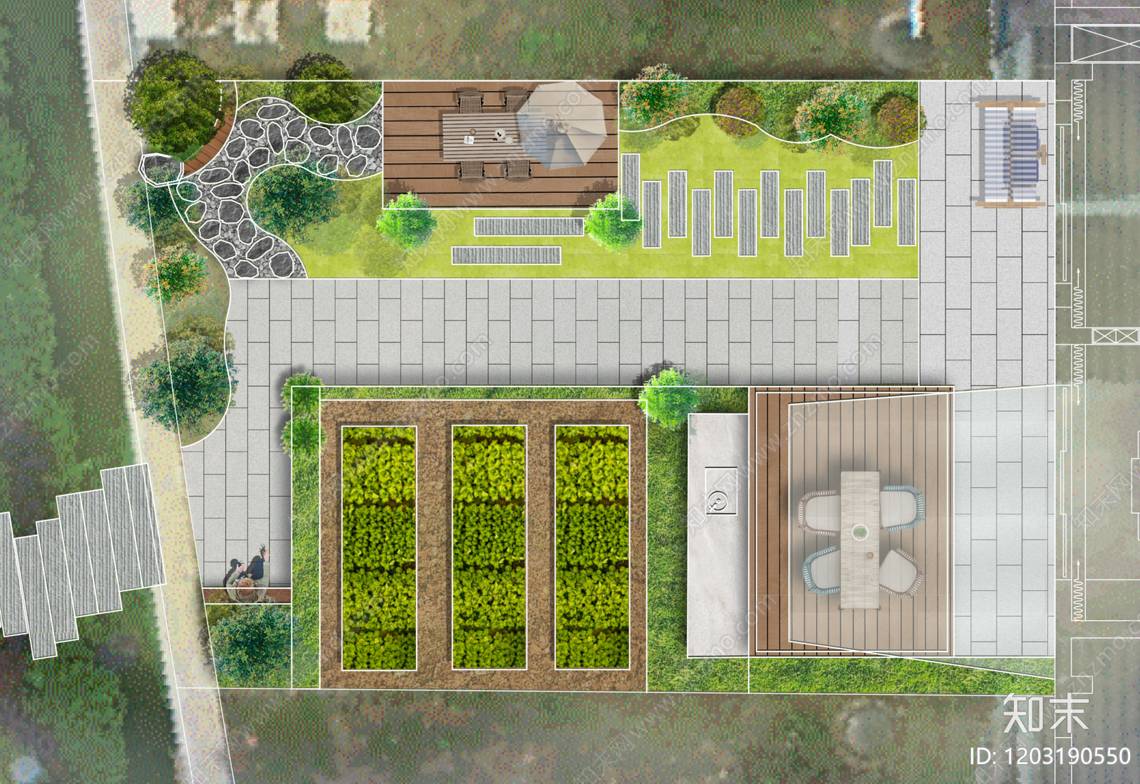 现代极简屋顶花园彩平图下载【ID:1203190550】