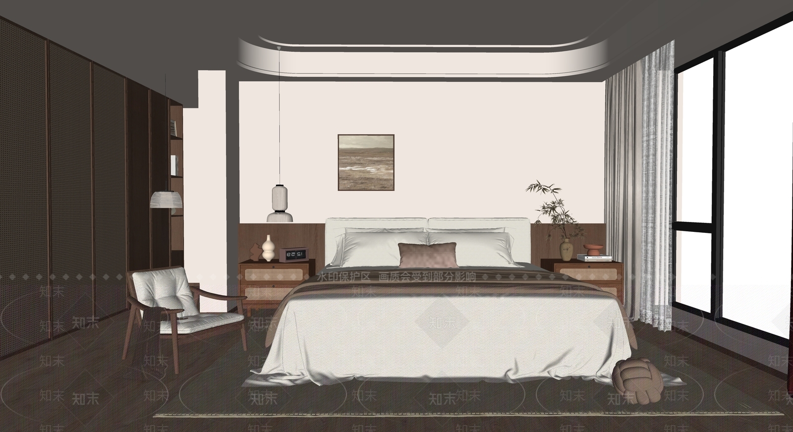 现代中古家居卧室SU模型下载【ID:1203194789】