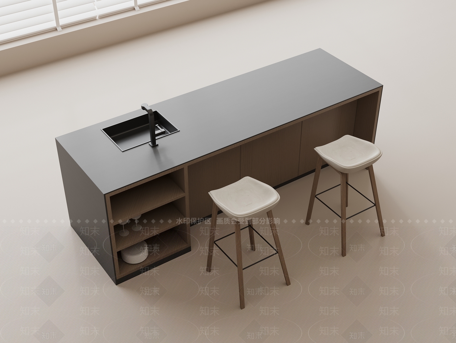现代吧台3D模型渲染效果图