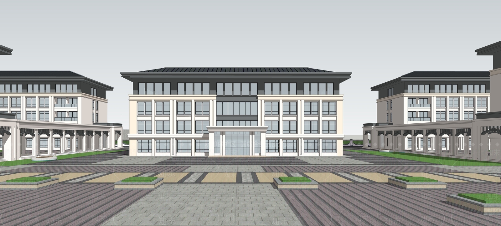 新中式欧式办公楼SU模型下载【ID:1203201859】