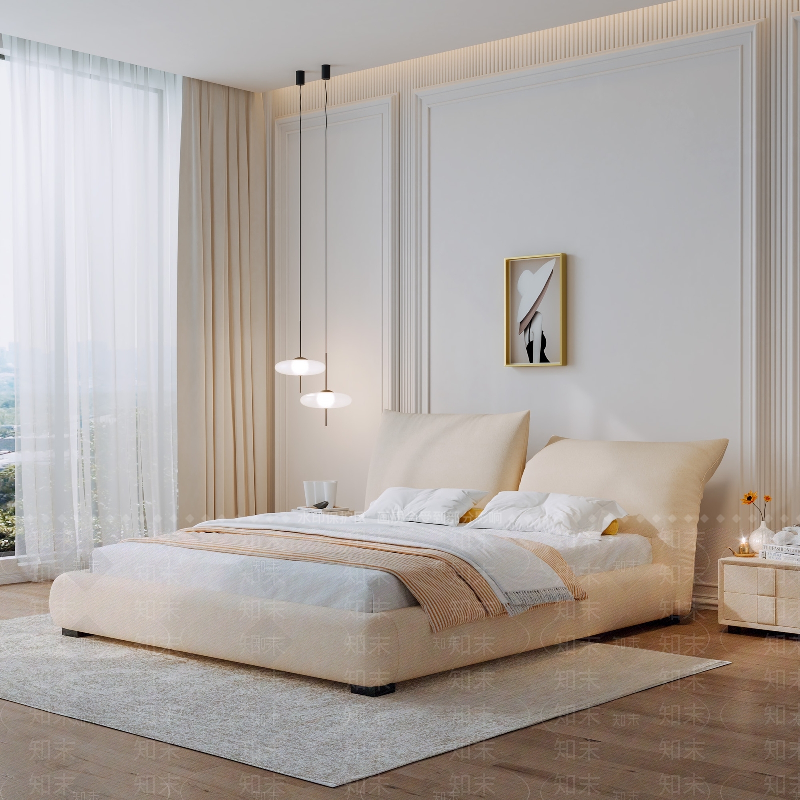 现代美式双人床3D模型下载【ID:1203205083】