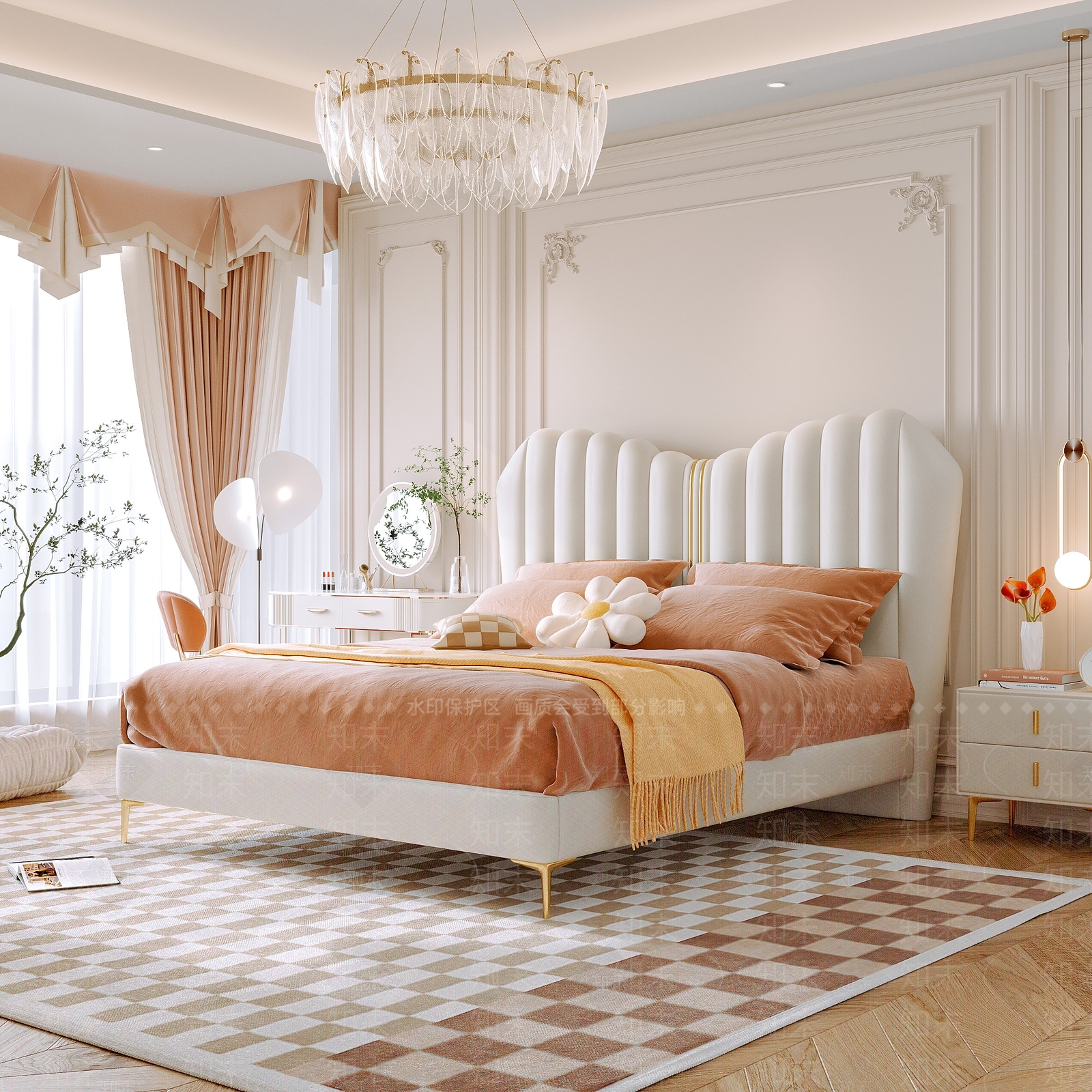 现代美式双人床3D模型下载【ID:1203205806】