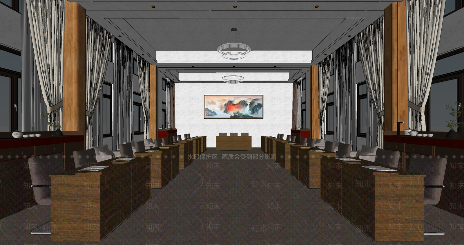 新中式中式会议室SU模型下载【ID:1203205987】