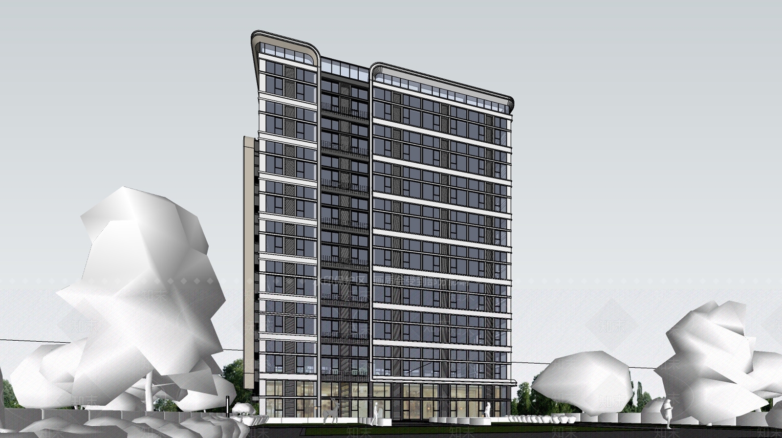 现代酒店建筑SU模型下载【ID:1203206770】