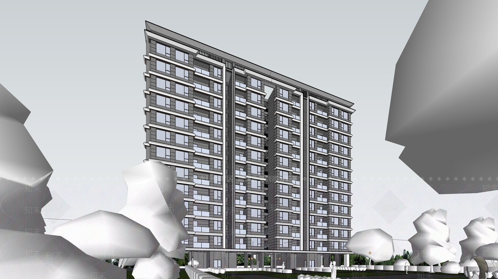 现代高层住宅SU模型下载【ID:1203208688】