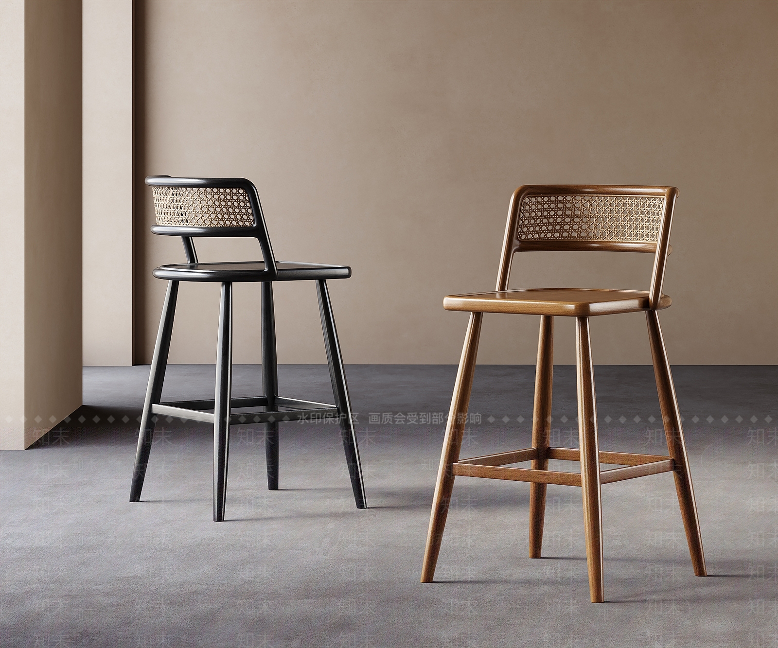 侘寂中古吧椅3D模型下载【ID:1203369924】